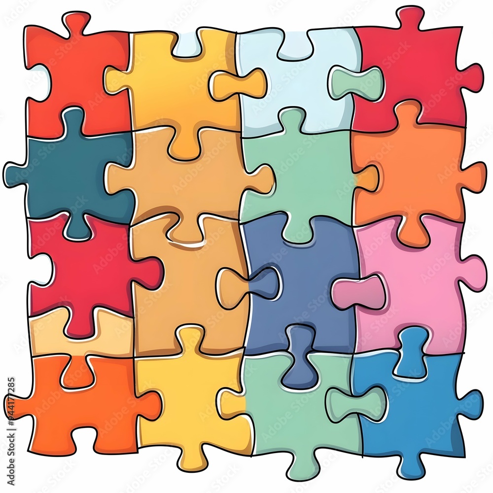 A vector illustration featuring a set of twenty-four puzzle pieces A vector illustration featuring a set of twenty-four puzzle pieces