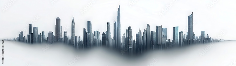 Fototapeta premium Silhouette of skyscrapers against a foggy sky