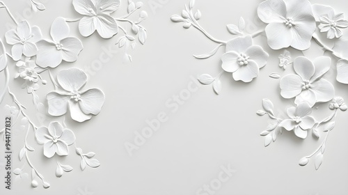 a white paper background adorned with delicately embossed flowers, a textured floral pattern that combines elegance with simplicity