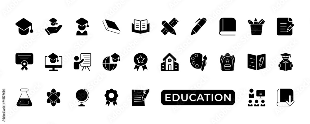 Collection of Education icon vector Illustration. Set of Study or Learning sign. Education symbol