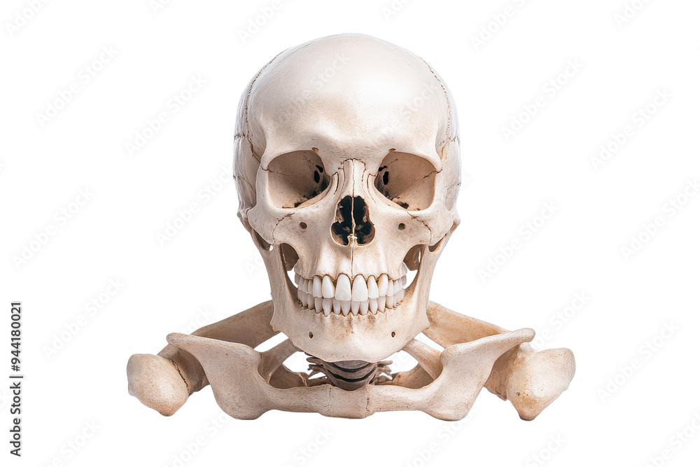 Fototapeta premium A realistic human skull with a detailed structure, perfect for educational or medical purposes in anatomy studies.