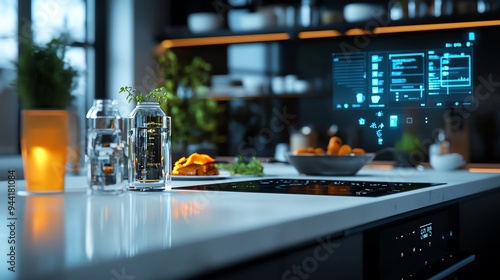 Wallpaper Mural Smart kitchen setup with touchscreens and voice control features, preparing diet-specific meals, detailed kitchen environment showcasing the digitalization of cooking technology Torontodigital.ca