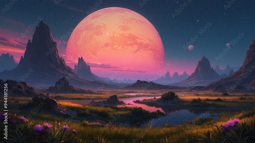 Fototapeta premium Beautiful mountain scene as if on an alien planet