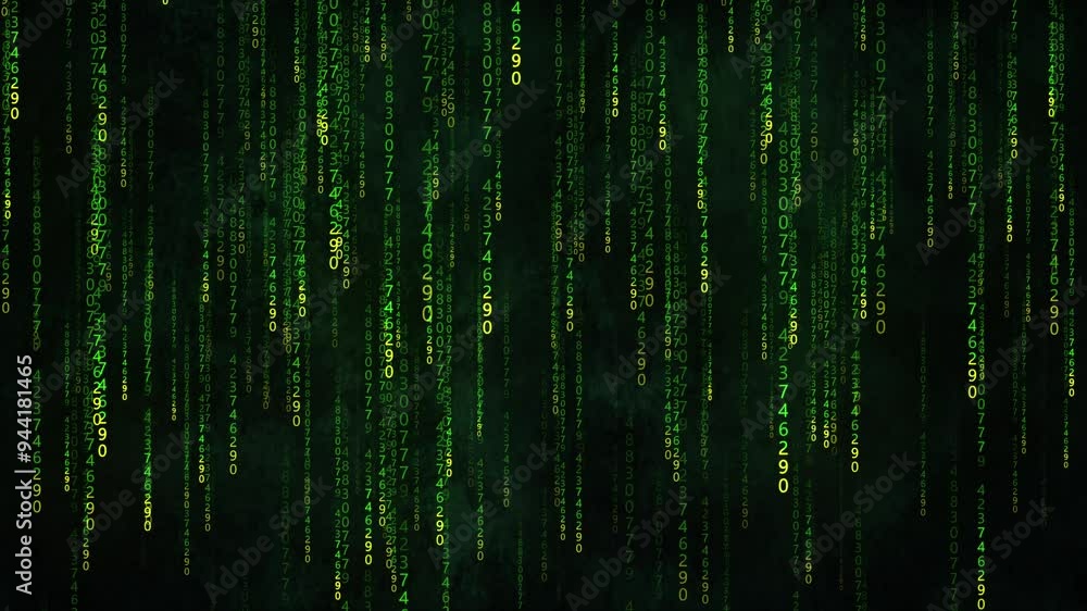 Binary code with numbers moving on the screen. Digital age. Binary algorithm, data code, decryption and encoding. Matrix background of numbers. Animation 4K.