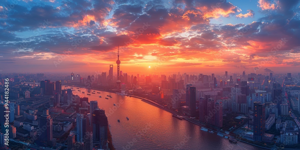 Fototapeta premium Sunrise Over Shanghai Skyline