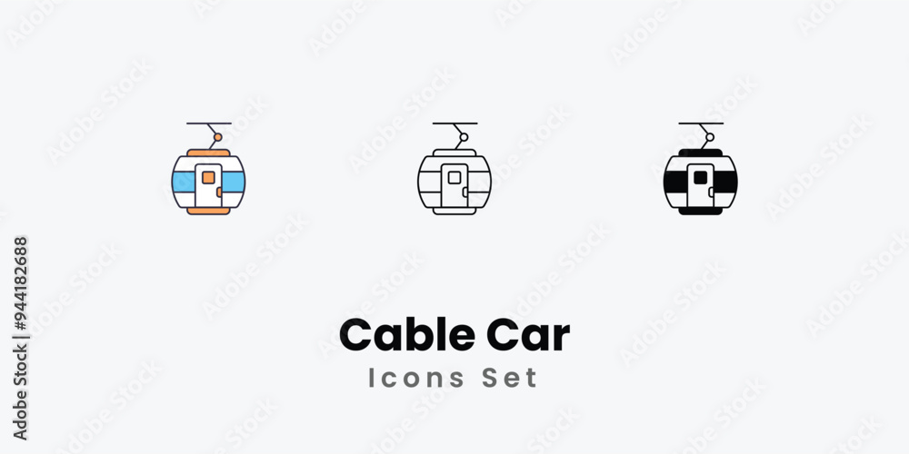 Cable Car Icons thin line and glyph vector icon stock illustration Cable Car Icons thin line and glyph vector icon stock illustration
