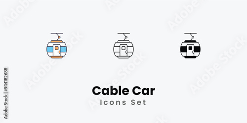 Cable Car Icons thin line and glyph vector icon stock illustration