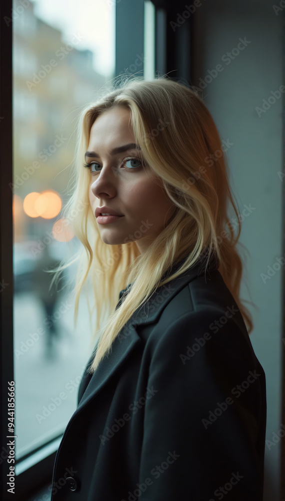 woman thinking and looking out the office window woman thinking and looking out the office window