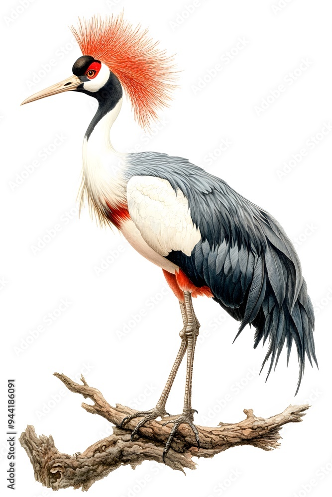 Grey Crowned Crane Bird, Perched on a Branch with White Background, Photo Realistic, Wallpaper, Cover and Screen for Smartphone, Cell Phone, Computer, Laptop, 9:16 and 16:9 Format Grey Crowned Crane Bird, Perched on a Branch with White Background, Photo Realistic, Wallpaper, Cover and Screen for Smartphone, Cell Phone, Computer, Laptop, 9:16 and 16:9 Format