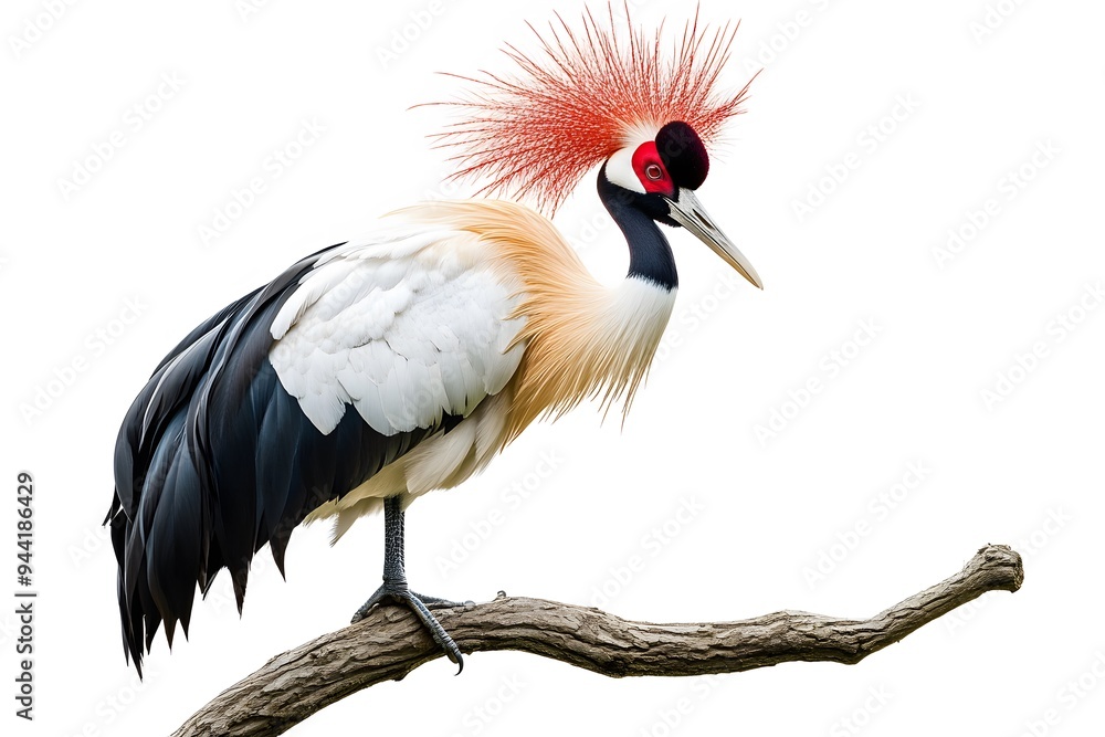 Grey Crowned Crane Bird, Perched on a Branch with White Background, Photo Realistic, Wallpaper, Cover and Screen for Smartphone, Cell Phone, Computer, Laptop, 9:16 and 16:9 Format Grey Crowned Crane Bird, Perched on a Branch with White Background, Photo Realistic, Wallpaper, Cover and Screen for Smartphone, Cell Phone, Computer, Laptop, 9:16 and 16:9 Format