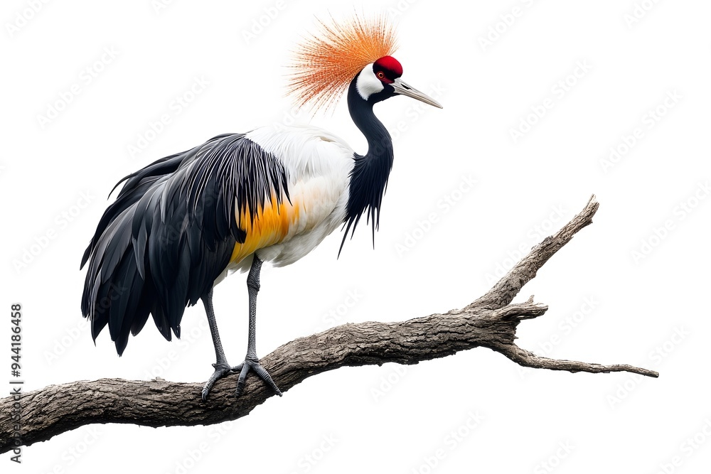 Grey Crowned Crane Bird, Perched on a Branch with White Background, Photo Realistic, Wallpaper, Cover and Screen for Smartphone, Cell Phone, Computer, Laptop, 9:16 and 16:9 Format Grey Crowned Crane Bird, Perched on a Branch with White Background, Photo Realistic, Wallpaper, Cover and Screen for Smartphone, Cell Phone, Computer, Laptop, 9:16 and 16:9 Format