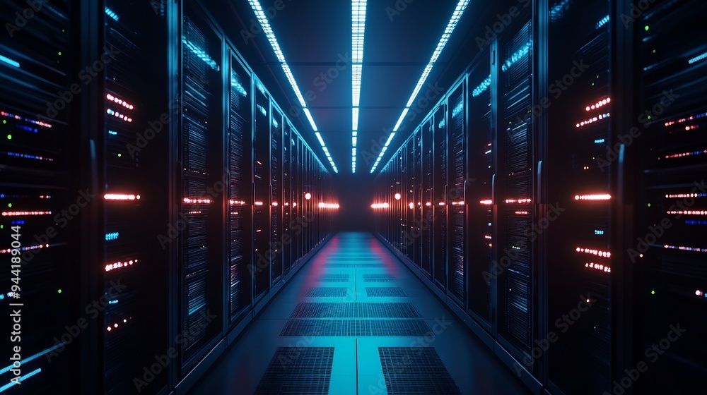 Server Room with Blue and Red Lights Server Room with Blue and Red Lights