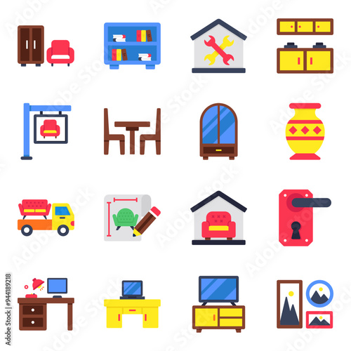 Set of Home Accessories Flat Icons 


