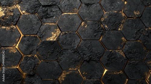 Black rough futuristic panels with gold flayed edges with high quality seamless realistic texture