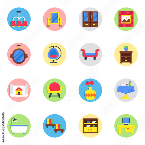 Set of Home Furnishing Flat Icons