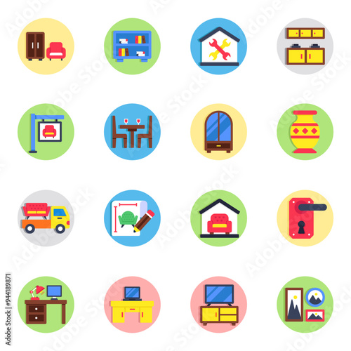 Set of Home Accessories Flat Icons 

