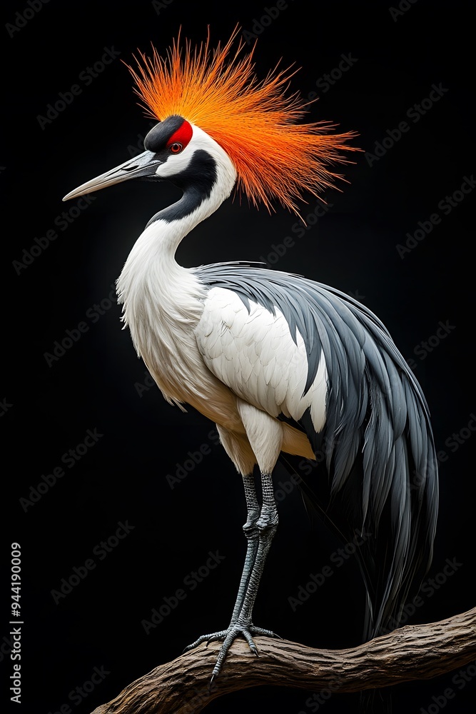 Grey Crowned Crane Bird, Perched on a Branch with Black Background, Photo Realistic, Wallpaper, Cover and Screen for Smartphone, Cell Phone, Computer, Laptop, 9:16 and 16:9 Format Grey Crowned Crane Bird, Perched on a Branch with Black Background, Photo Realistic, Wallpaper, Cover and Screen for Smartphone, Cell Phone, Computer, Laptop, 9:16 and 16:9 Format