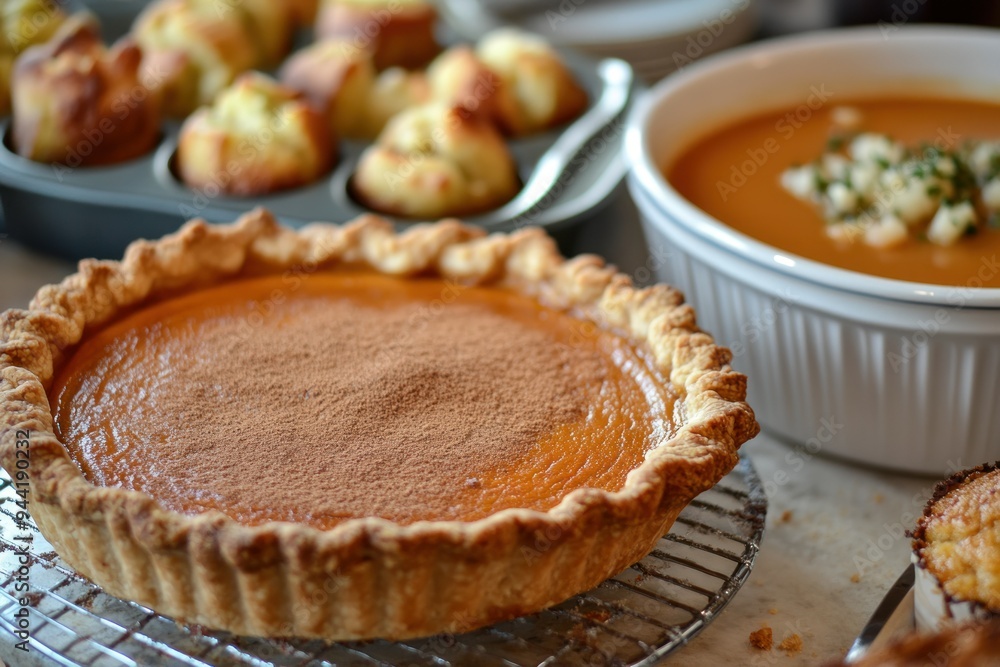 A Single Slice of Pumpkin Pie with Cinnamon Topping A Single Slice of Pumpkin Pie with Cinnamon Topping
