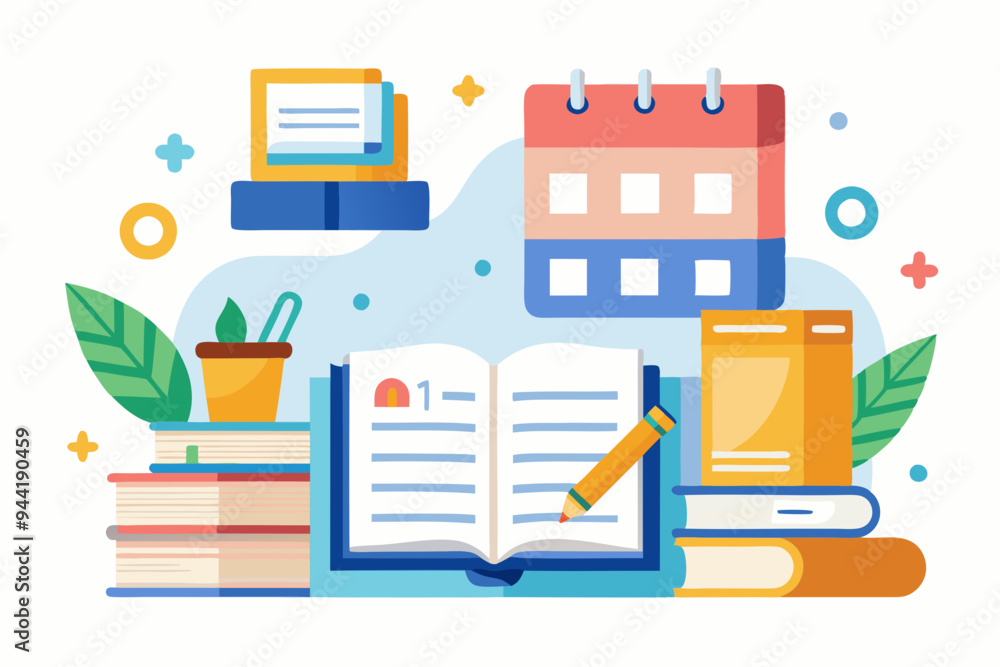This image contains various illustrations of books, showcasing different formats and uses such as open, closed books, and a checked calendar, ideal for educational content.
This image contains various illustrations of books, showcasing different formats and uses such as open, closed books, and a checked calendar, ideal for educational content.