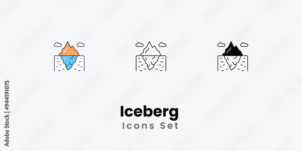 Iceberg Icons thin line and glyph vector icon stock illustration Iceberg Icons thin line and glyph vector icon stock illustration