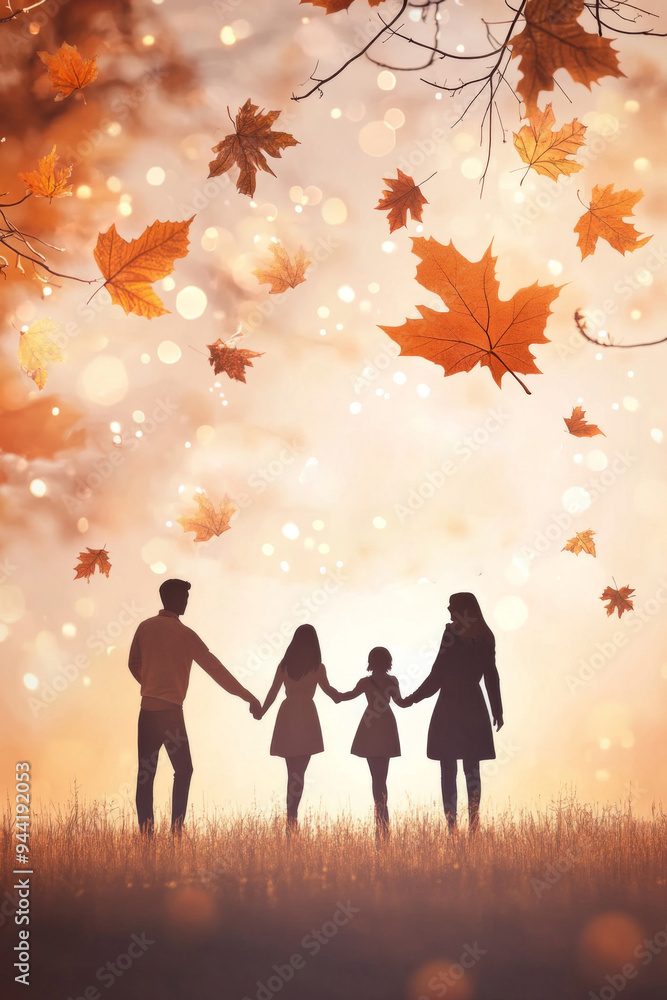 Silhouette of a family holding hands in an autumn background Silhouette of a family holding hands in an autumn background