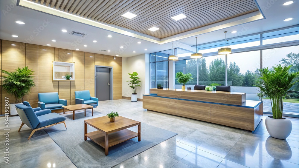 Modern medical facility with a bright interior, comfortable waiting area, and sleek reception desk, providing fast and convenient health care services. Modern medical facility with a bright interior, comfortable waiting area, and sleek reception desk, providing fast and convenient health care services.
