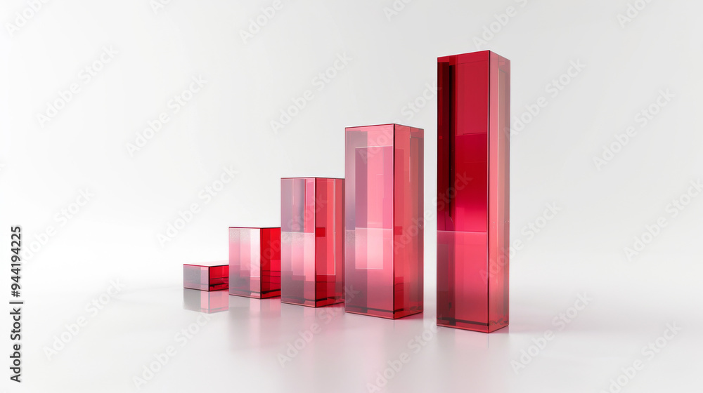 Red transparent cubes forming ascending graph on white background Red transparent cubes forming ascending graph on white background