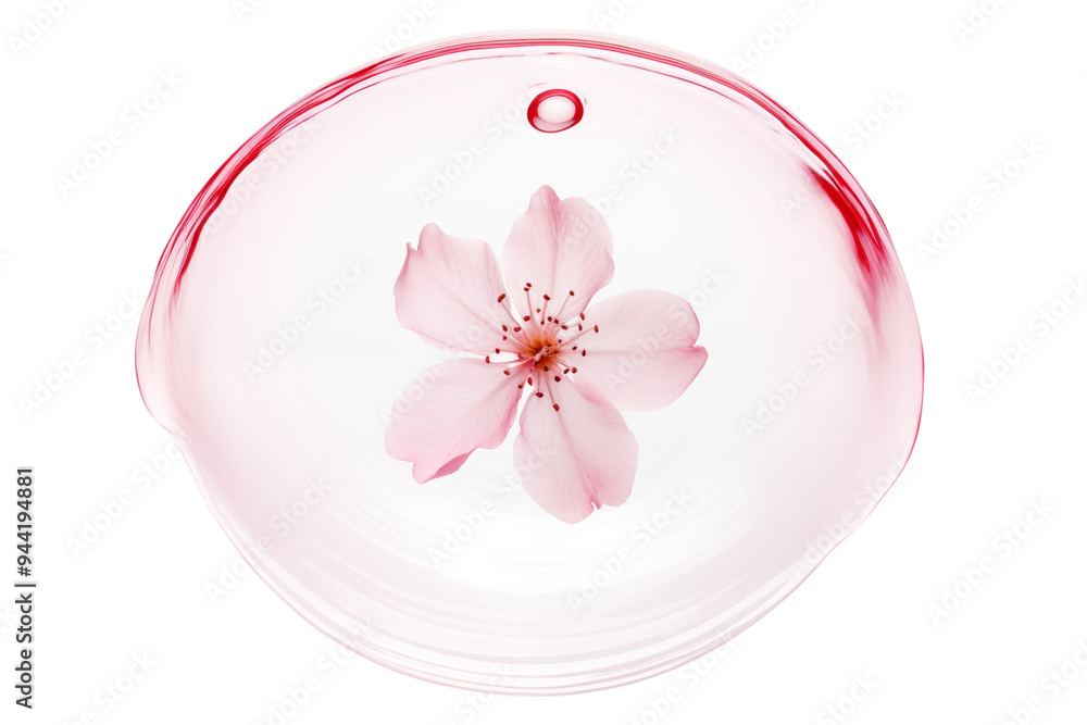 Cherry flower inside pink water bubble isolated on a transparent background. Cherry flower inside pink water bubble isolated on a transparent background.