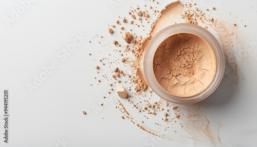 Close up view of Cosmetic liquid foundation with powder on white background photo