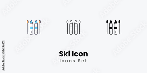 Ski Icon Icons thin line and glyph vector icon stock illustration