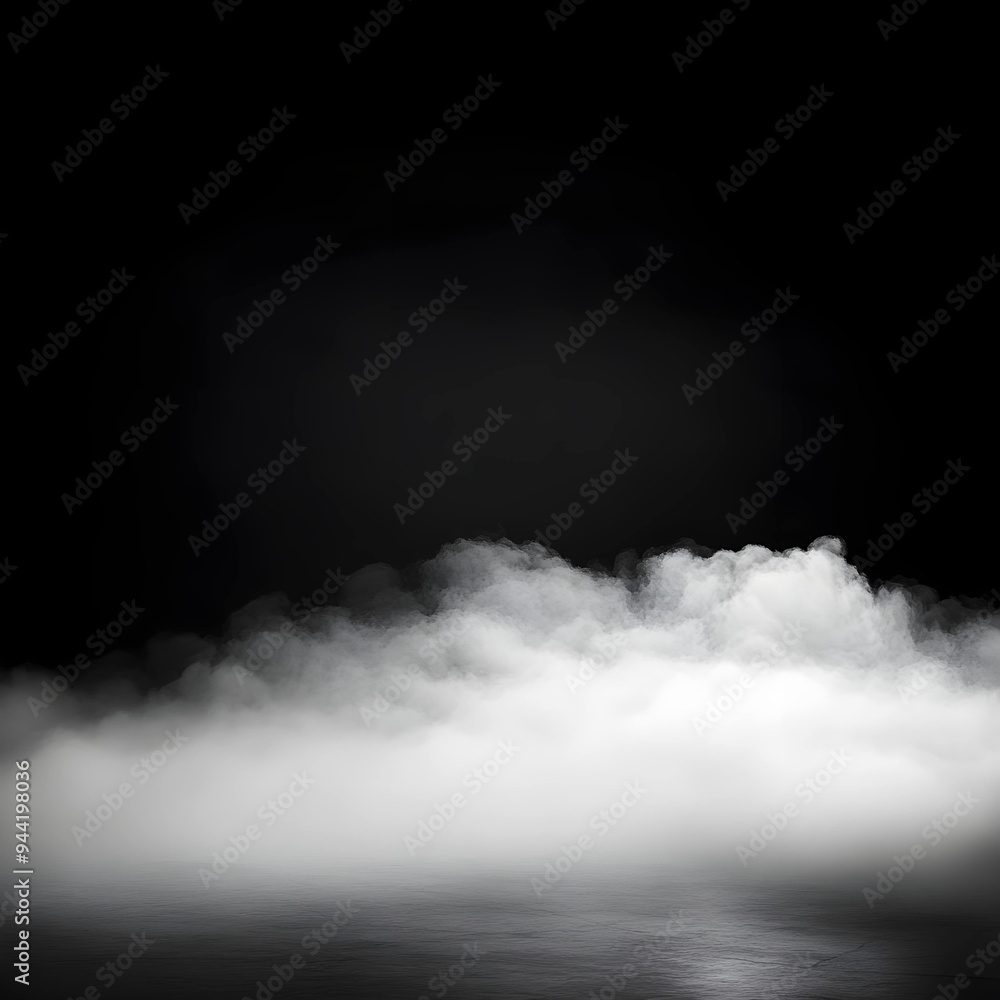 Naklejka premium Fog and mist effect on isolated black background for text or space
