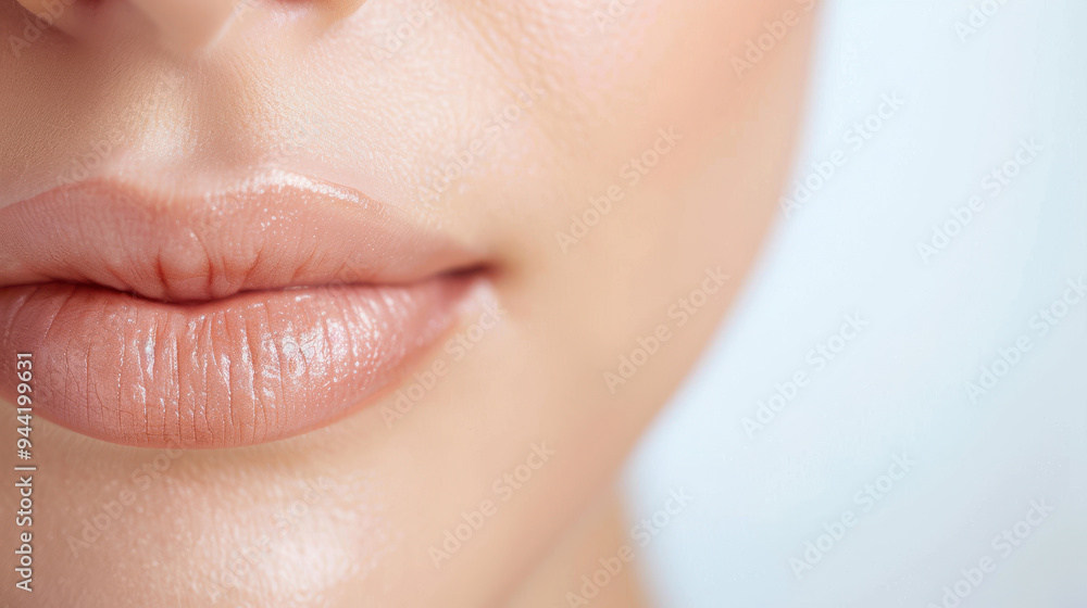 Fototapeta premium Close-up of beautifully soft and healthy lips, highlighting natural beauty and skincare radiance against a soft background.