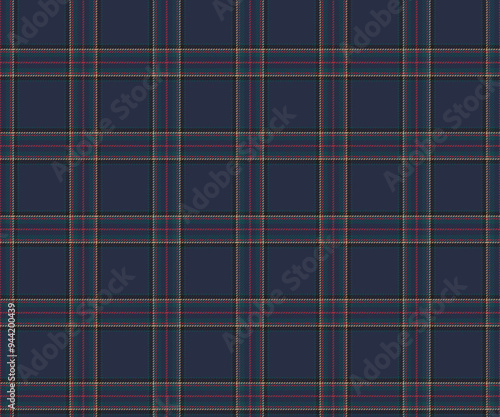 Plaid fabric pattern, navy, green, yellow, pink, seamless for textile and design clothes skirt pants apron tablecloth blanket or decoration. Vector illustration.