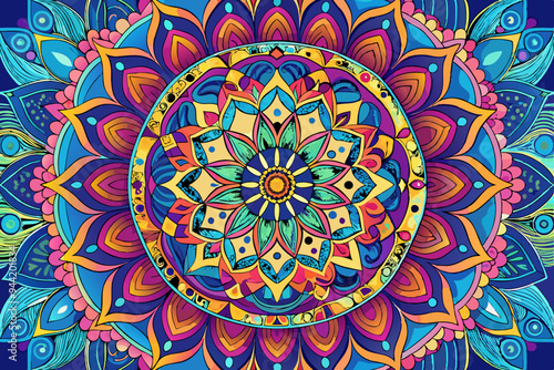 A beautifully crafted artistic mandala featuring vibrant and intricate patterns, presenting a rich tapestry of colors and shapes, perfect for decoration and design inspiration.
