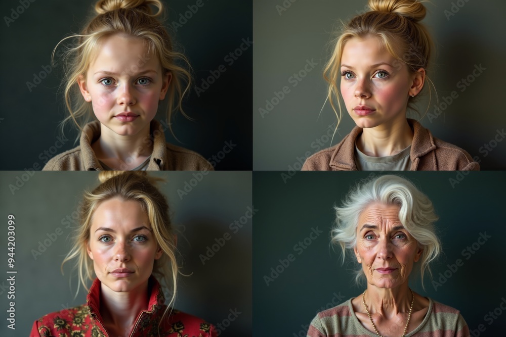 photo of woman in different old age, generative AI photo of woman in different old age, generative AI