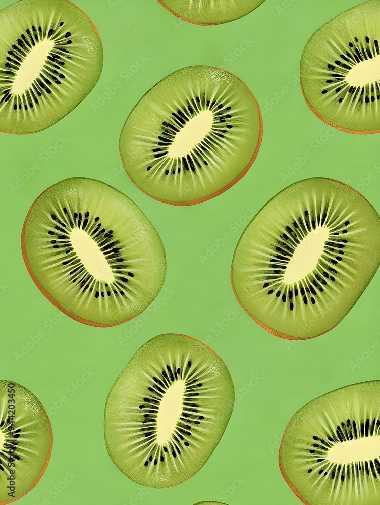 Fototapeta premium Kiwi fruit pattern on green background