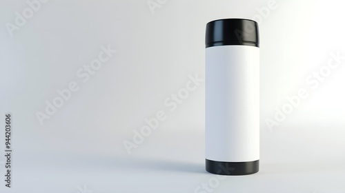 Large white and black travel thermos bottle Mockup isolated on white, 3d rendering