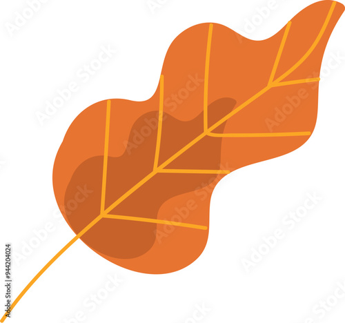 Dry herbarium mulberry leaf. September fallen orange leaf. Simple color cozy illustration. Hand drawn cartoon vector isolated on white background
