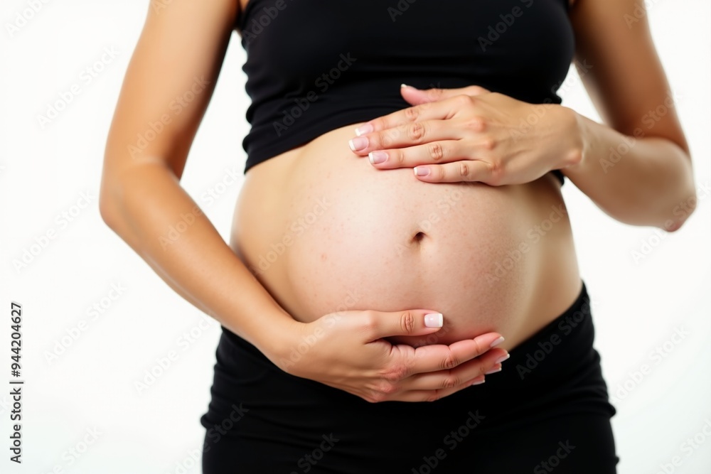 photo of close up shot pregnant woman on white background, generative AI photo of close up shot pregnant woman on white background, generative AI