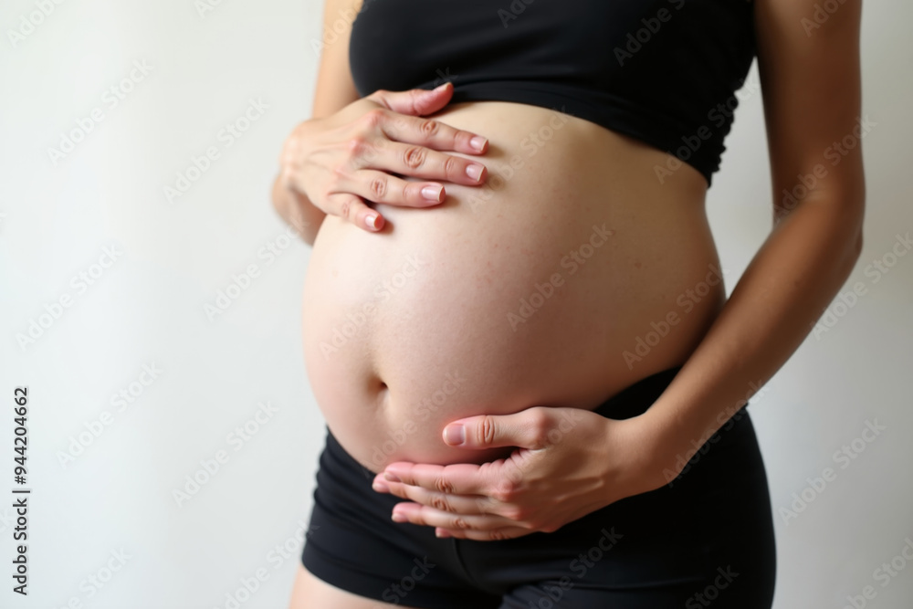 photo of close up shot pregnant woman on white background, generative AI photo of close up shot pregnant woman on white background, generative AI