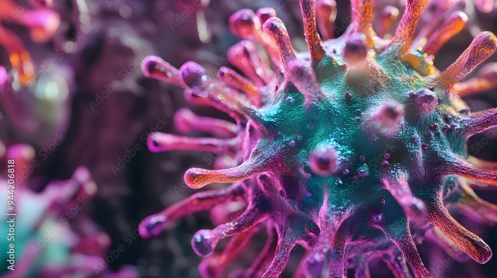 microscopic virus . Closeup of colorful virus cell. microscopic virus . Closeup of colorful virus cell.