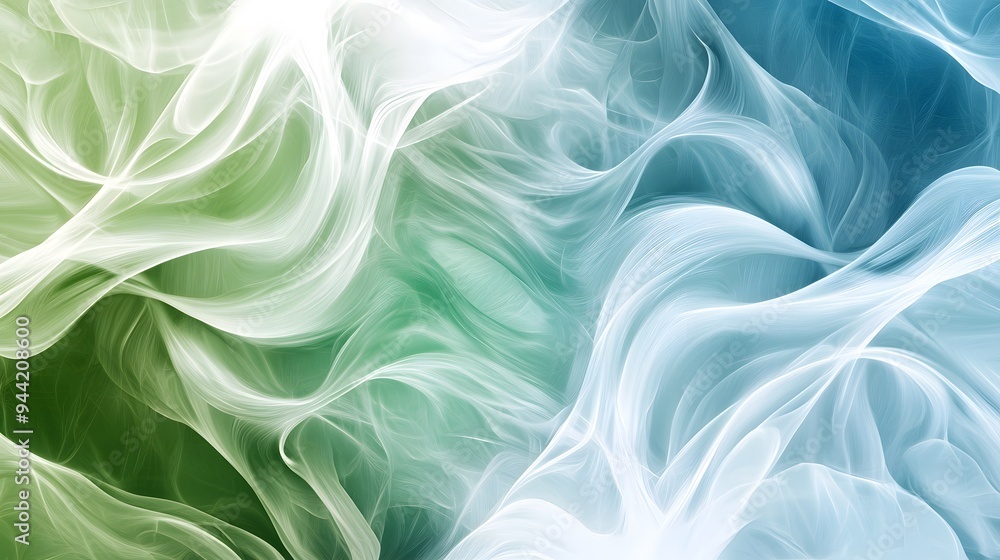 Fototapeta premium An abstract background with a selection of three colors white green and blue forming soft gradients and organic patterns