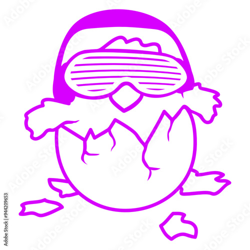 Hatching Chicken Egg Bird Cute Little Animal Head Enjoy Music DJ Face Headphone Sunglasses Party Night Listen Loud Bass Sound Dancing Clubber Raver Comic Fun Disco Club Band Concert Techno Discothek