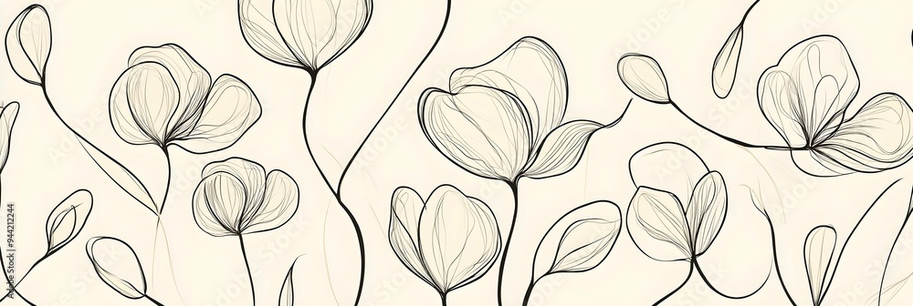 floral pattern with one line flowers. Vector hand drawn illustration floral pattern with one line flowers. Vector hand drawn illustration