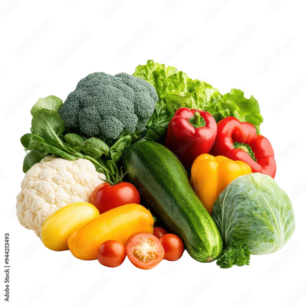 A vibrant assortment of fresh vegetables showcasing health and nutrition, perfect for promoting a healthy lifestyle isolate on transparency background A vibrant assortment of fresh vegetables showcasing health and nutrition, perfect for promoting a healthy lifestyle isolate on transparency background