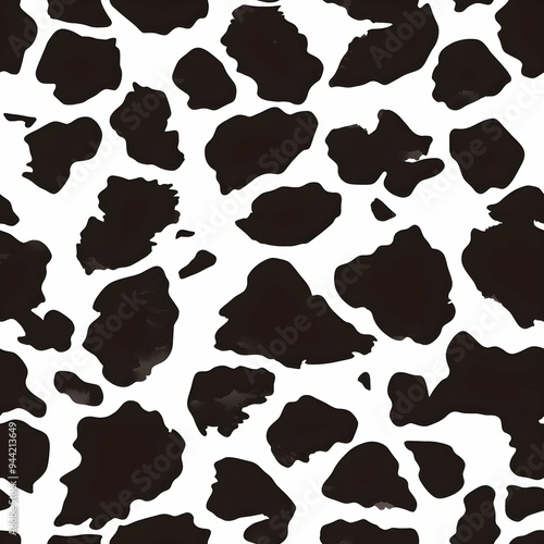 seamless pattern of cow skin, animal print texture, black and white patches background, wallpaper