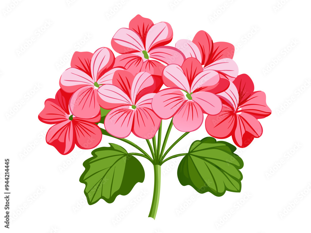 Vibrant Pink Geranium Flowers with Green Leaves Illustration - illustration of vibrant pink geranium flowers surrounded by lush green leaves. Perfect for botanical, floral, and nature-themed designs. Vibrant Pink Geranium Flowers with Green Leaves Illustration - illustration of vibrant pink geranium flowers surrounded by lush green leaves. Perfect for botanical, floral, and nature-themed designs.