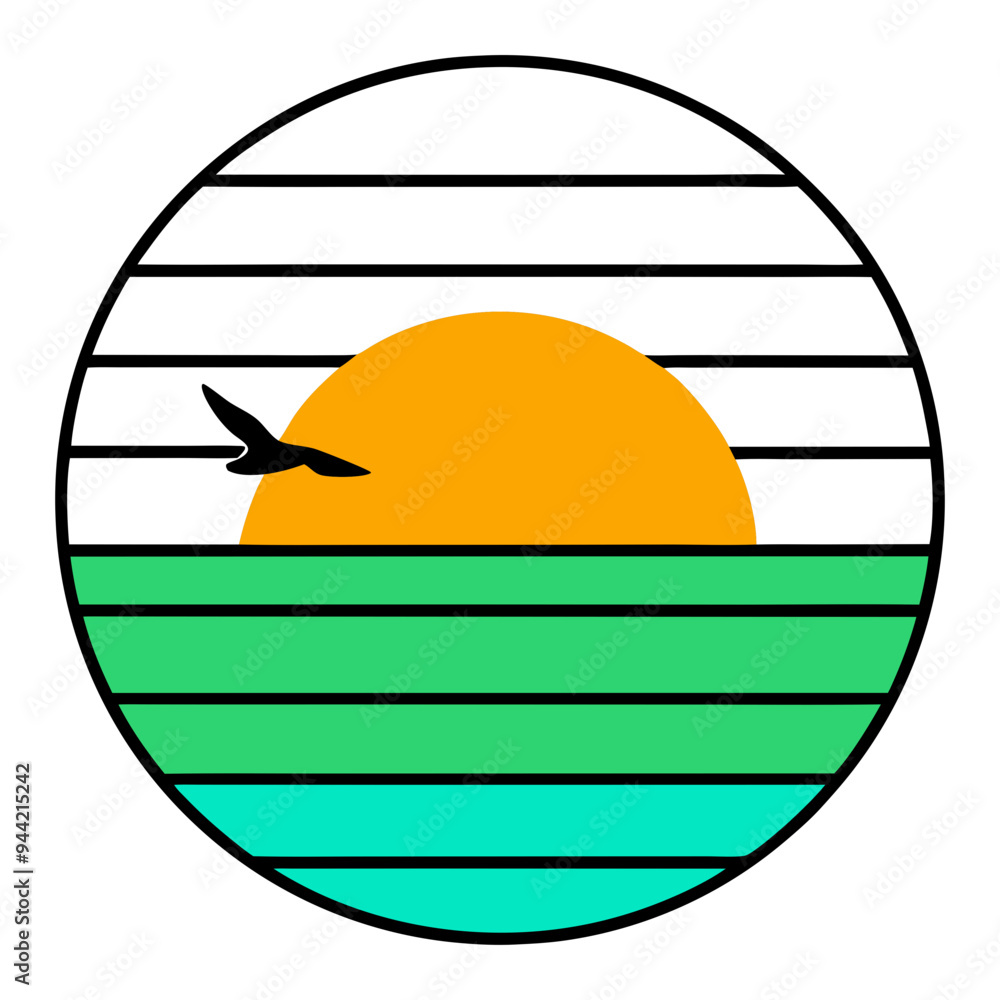 Retro Sunset Bird Silhouette 1980s-Inspired Vector Art Retro Sunset Bird Silhouette 1980s-Inspired Vector Art