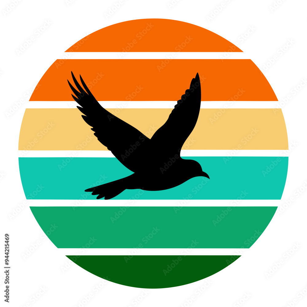 Naklejka premium Retro Sunset Bird Silhouette 1980s-Inspired Vector Art