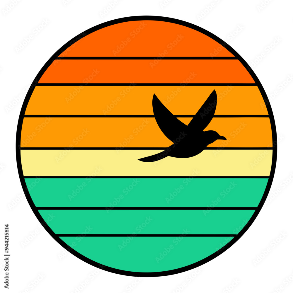 Retro Sunset Bird Silhouette 1980s-Inspired Vector Art Retro Sunset Bird Silhouette 1980s-Inspired Vector Art